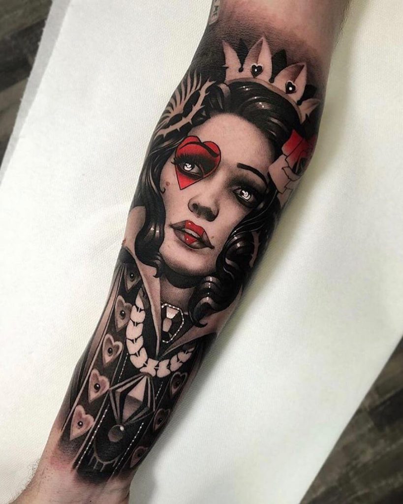Tattoo uploaded by Lilith Andraste  Pidgeon queen of hearts 3 Please DM  me through instagram or facebook for bookings classylasslilith  queenofhearts cardtattoo playingcardtattoo funtattoo customtattoo  redinktattoo redink smalltattoo 