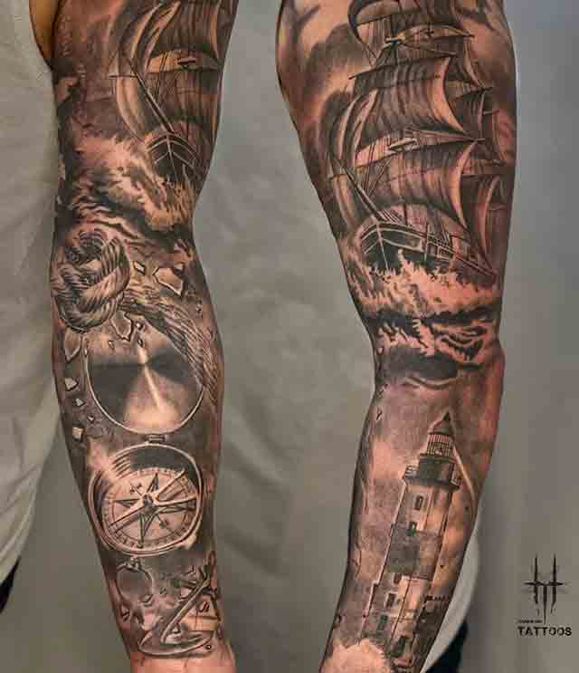 Details 67 Nautical Sleeve Tattoo Super Hot Thtantai2   Nautical Sleeve Tattoos For Men 3 