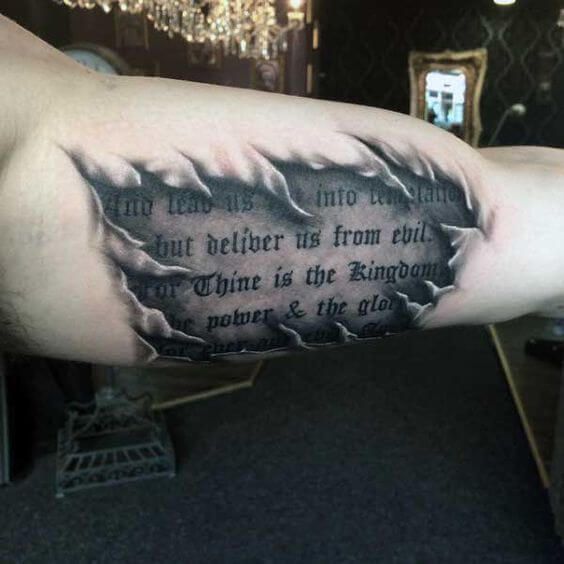 inner bicep tattoo with quote