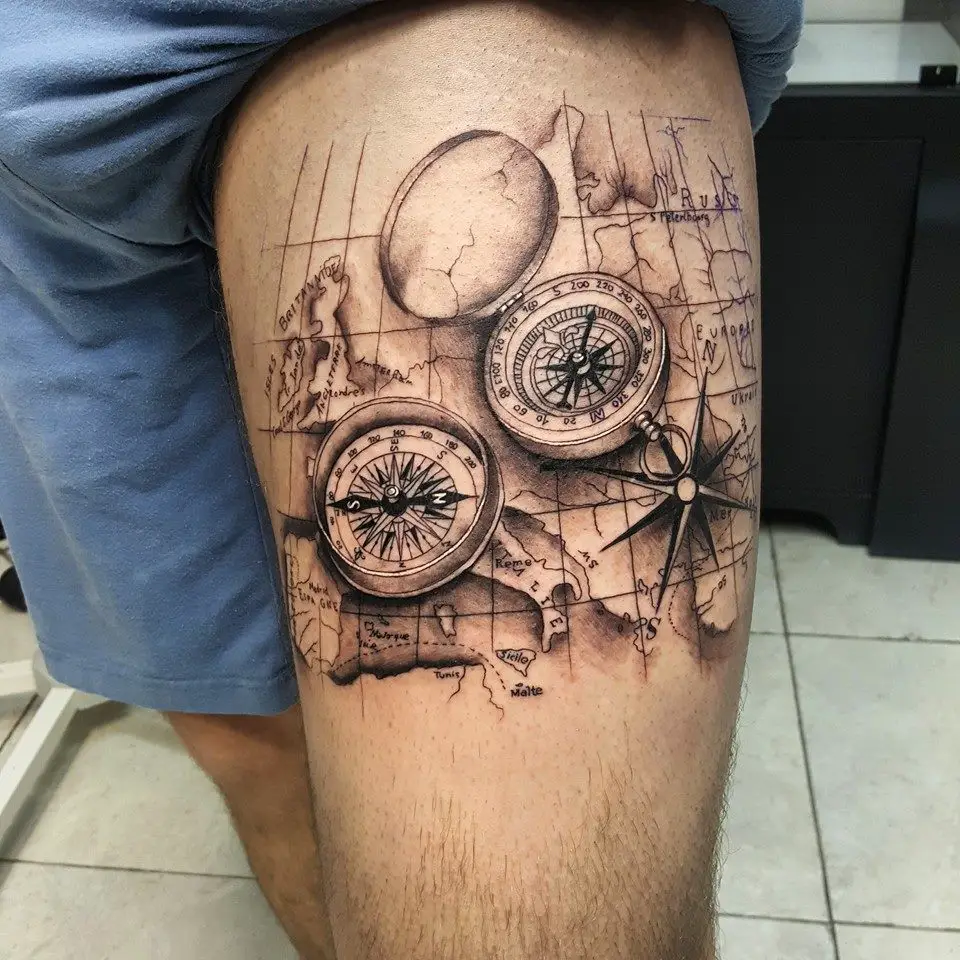 tattoo drawing of a compass made by needles on paper  Midjourney  OpenArt