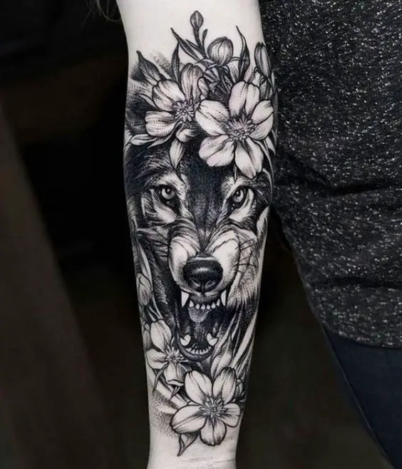 Wolf Flower Temporary Sleeve Tattoo  neartattoos