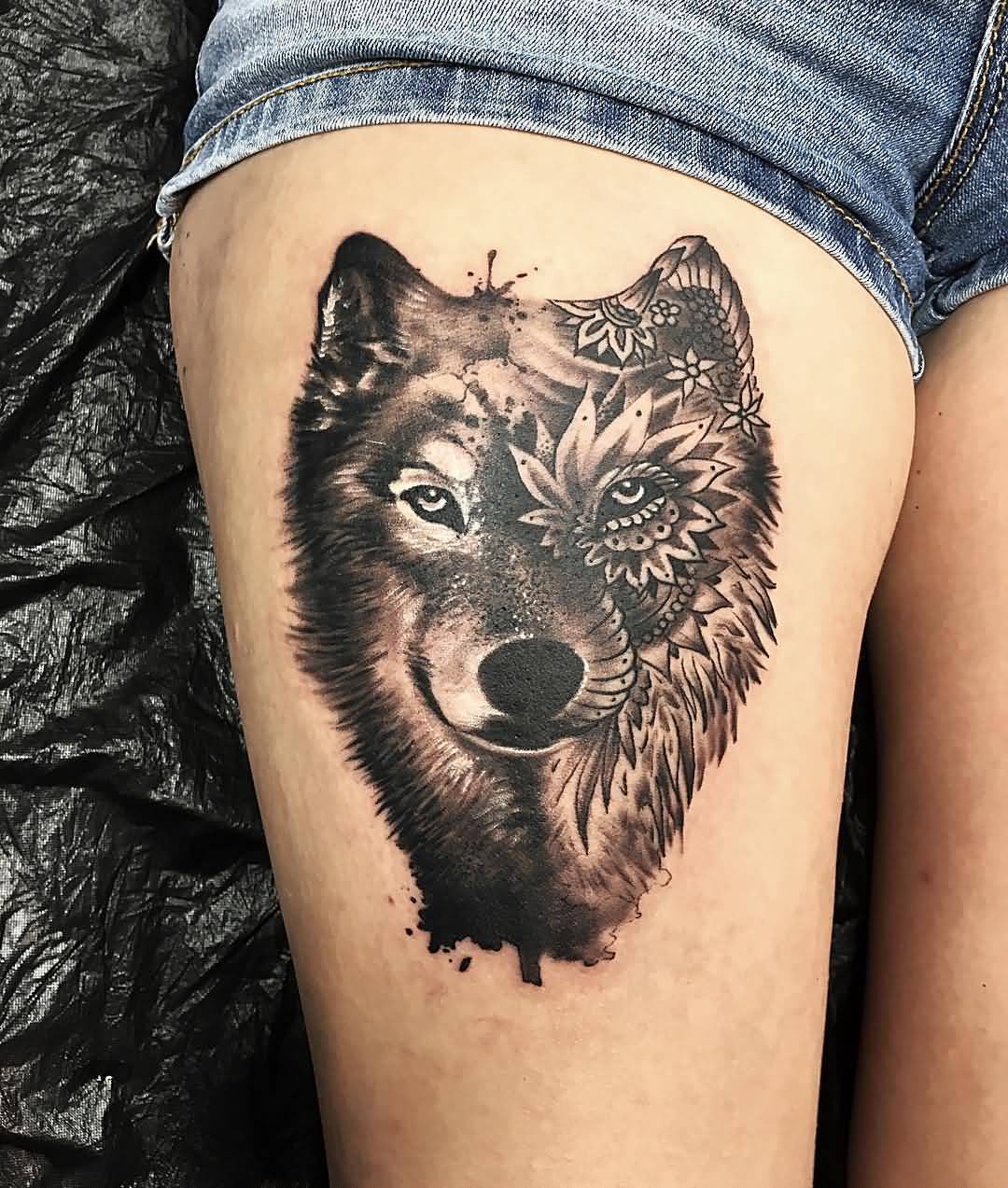 75 Influential and Magnificent Wolf Tattoos Ideas and Designs For Thigh   Psycho Tats