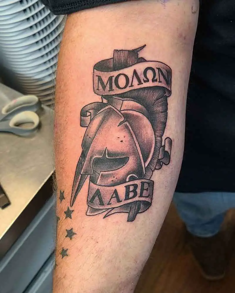 Spartan helmet Molon Labe tattoo