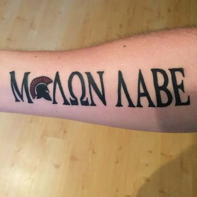 Moksh Tattoo  ΜΟΛΩΝ ΛΑΒΕ or Molon labe The motto of the spartans  Dwarf spartan by our artist laurentsuman Contact us for further queries  and bookings 9176118772    tattoo tattooart 