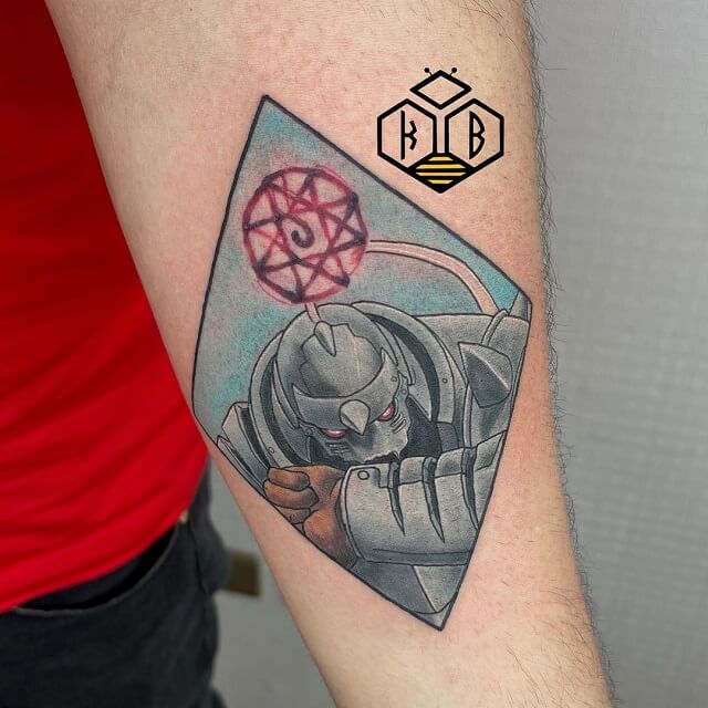 Fullmetal Alchemist Ouroboro patch tattoo located on
