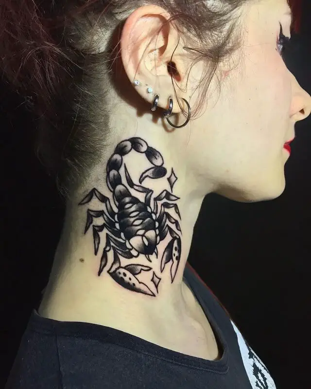 tribal and neck scorpion tattoo