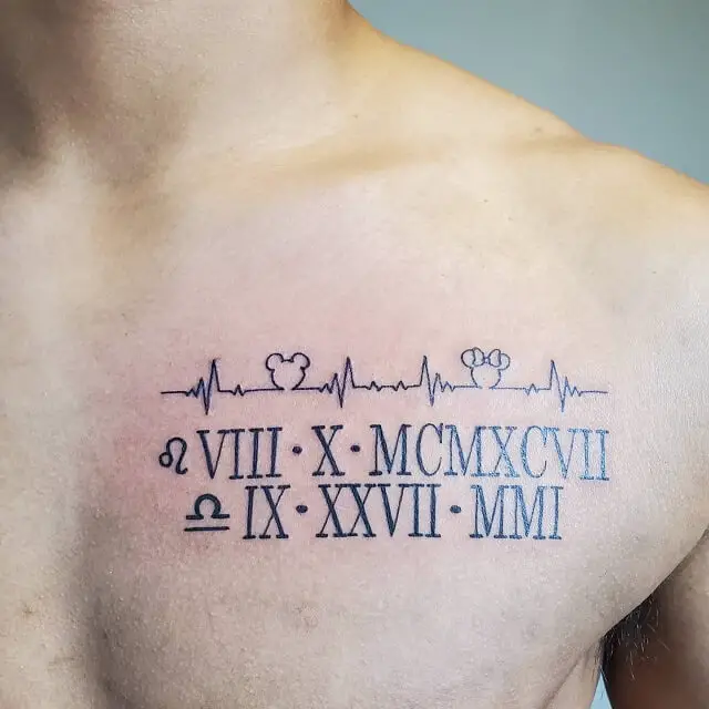 Roman Numerals Chest Tattoo