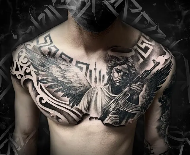 angel chest tattoos