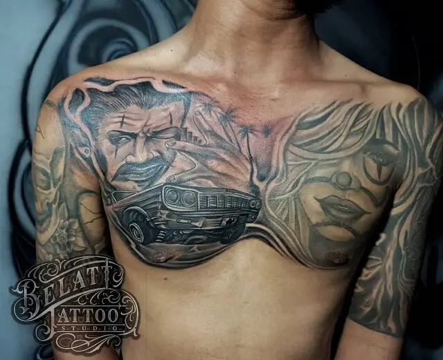 gangster chest tattoos