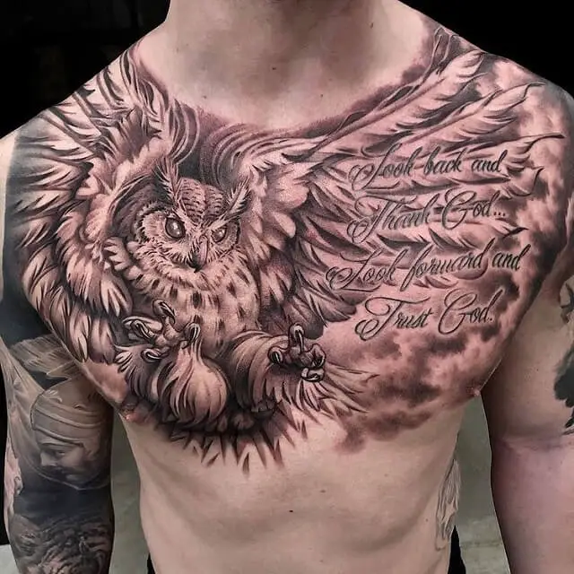 owl chest tattoos