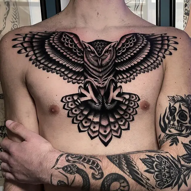 owl chest tattoos