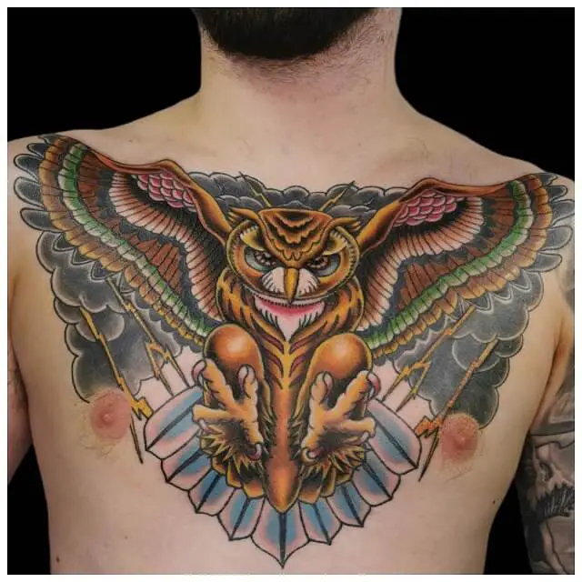 owl chest tattoos