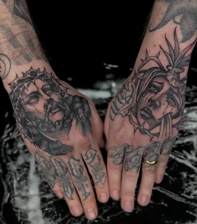 religious hand tattoos