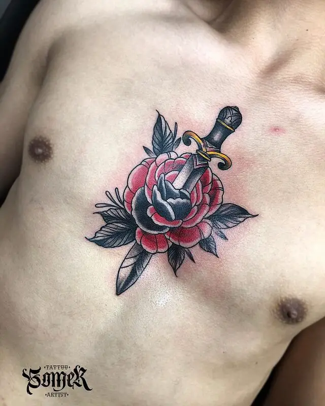 rose chest tattoos