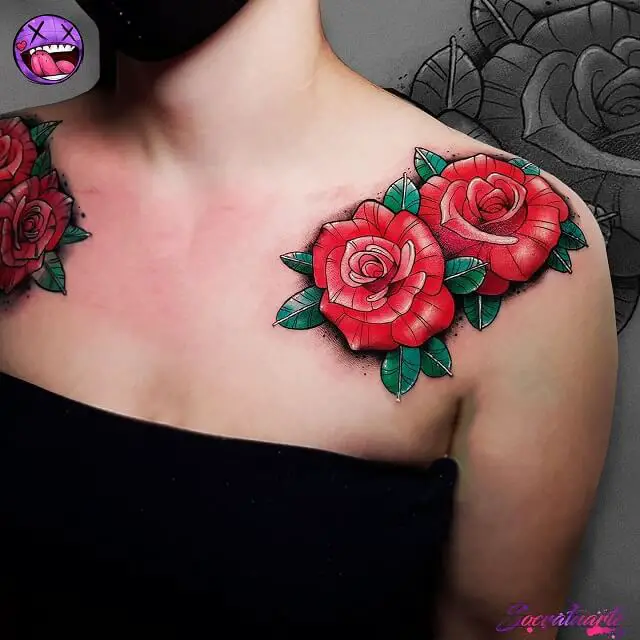 rose chest tattoos 