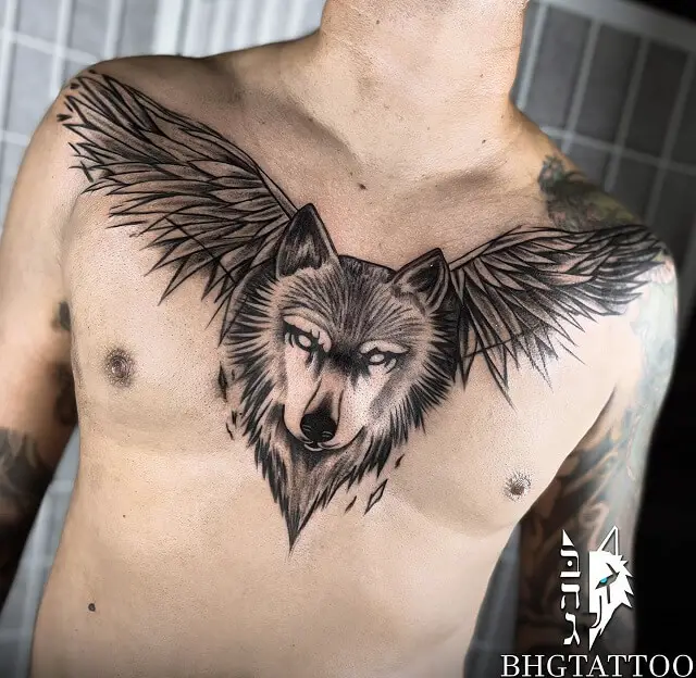 wolf chest tattoos