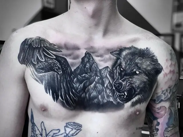 wolf chest tattoos