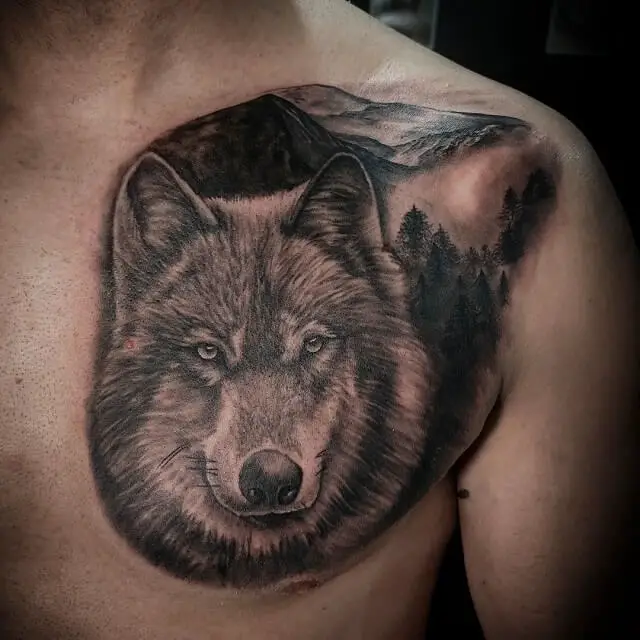 wolf chest tattoos