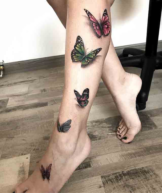 Butterfly Tattoos On Side Leg