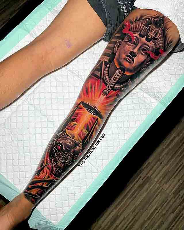 Crazy egyptian leg sleeve tattoo by kenzovatoslocos  3 days in a row   TikTok