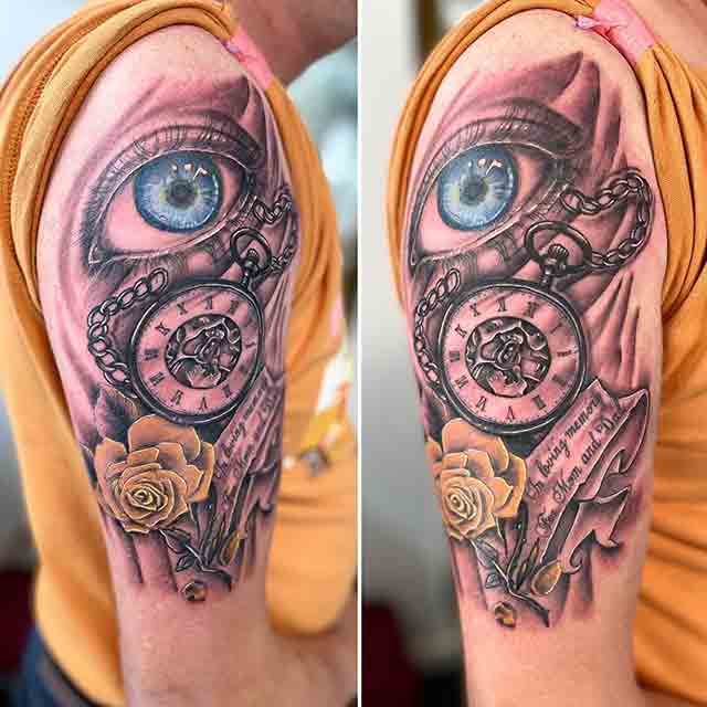 Arm Clock Eye Tattoo by Putka Tattoos