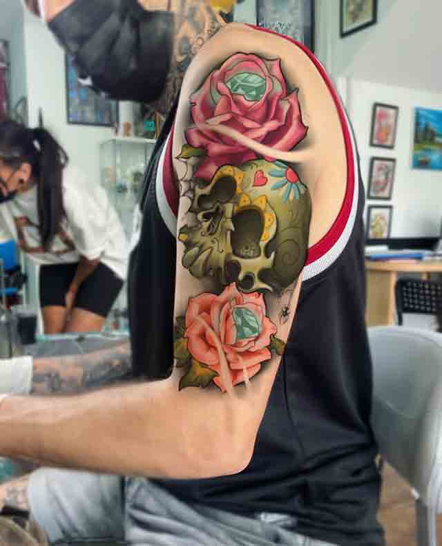 new school skull tattoo sleeve