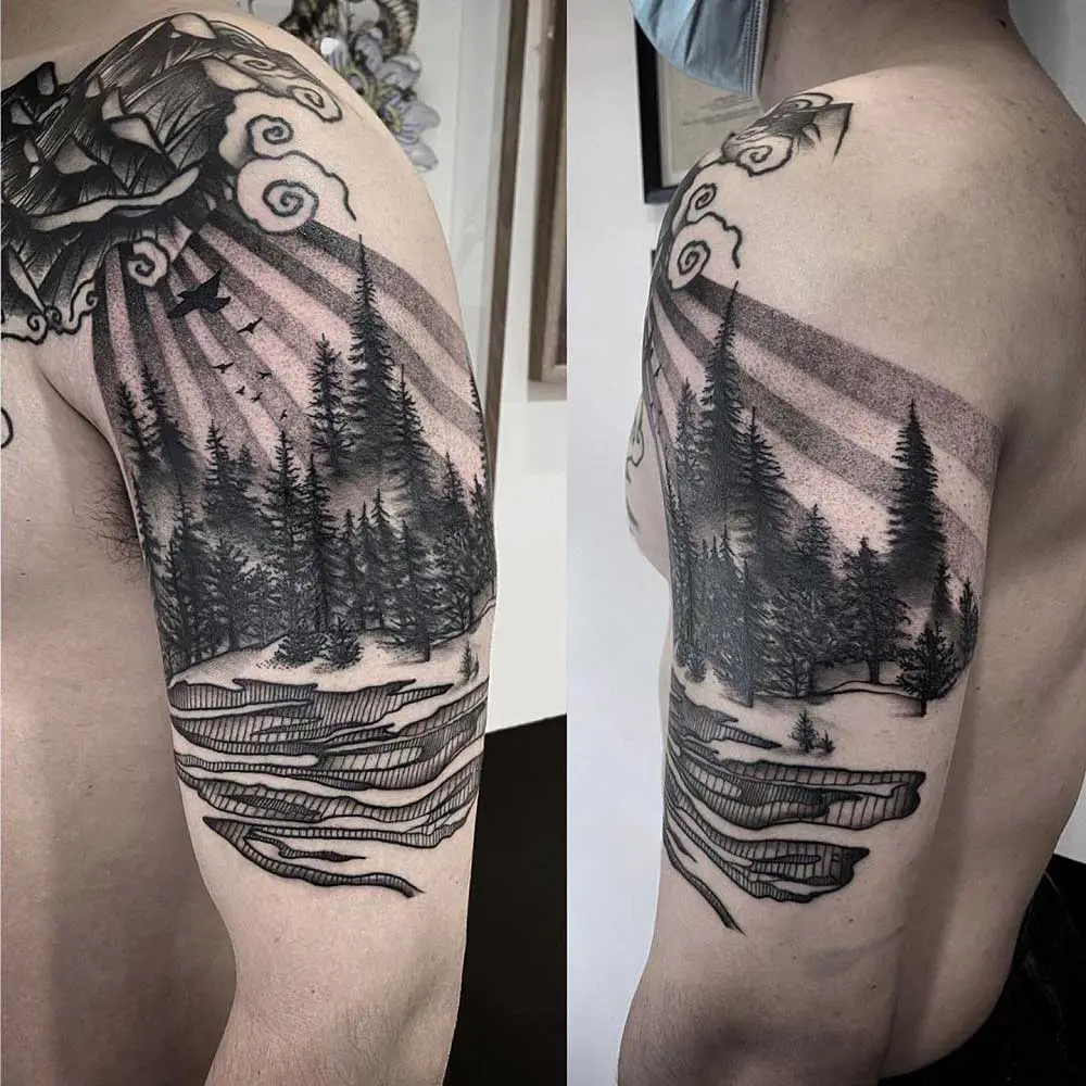 Geometric Kayak On A Forest Lake On The Tattoo Idea  BlackInk