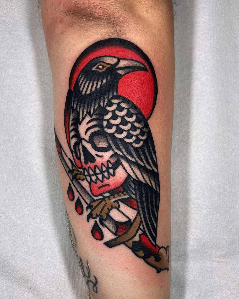 Traditional Crow Head Tattoo