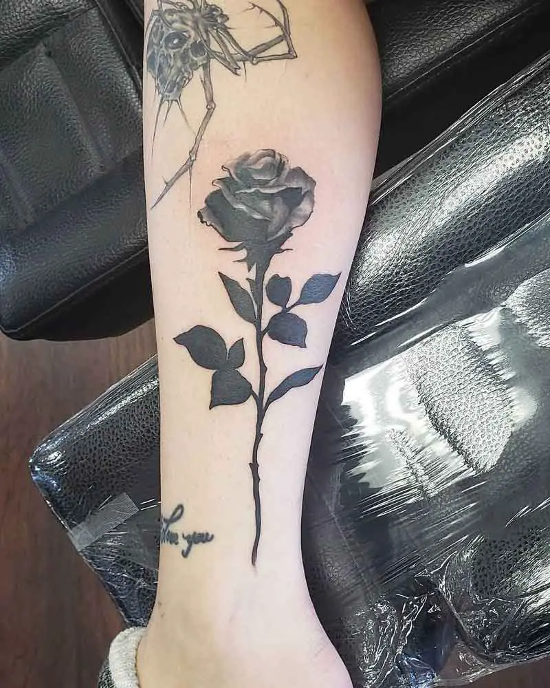 Black Long Stem Rose Tattoo 1