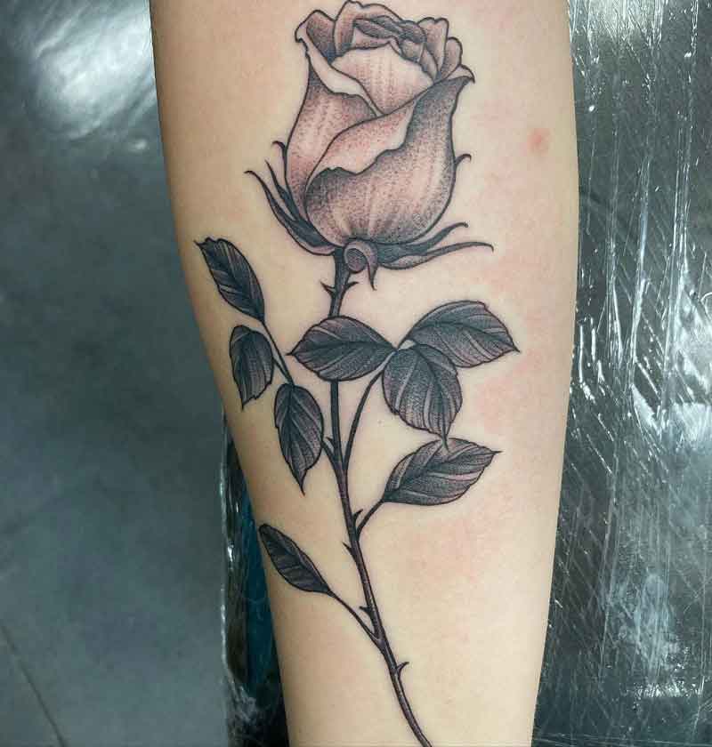 Black Long Stem Rose Tattoo 2