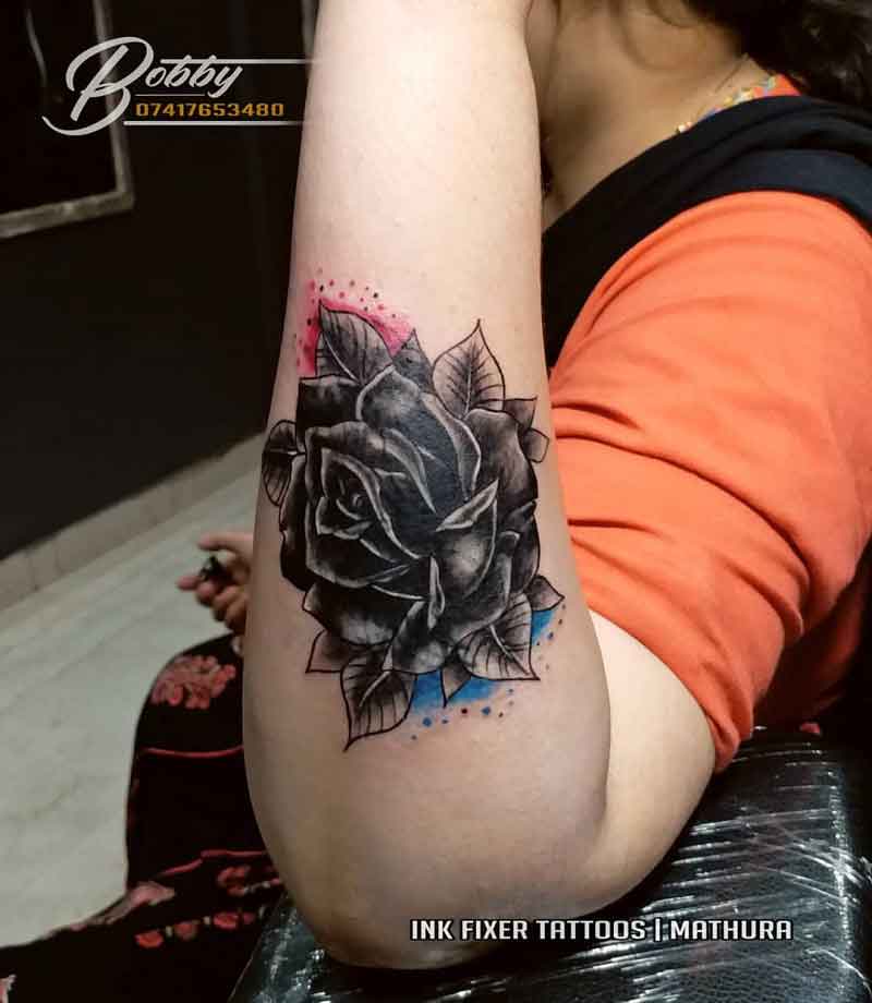 Black Realistic Rose Tattoo 3