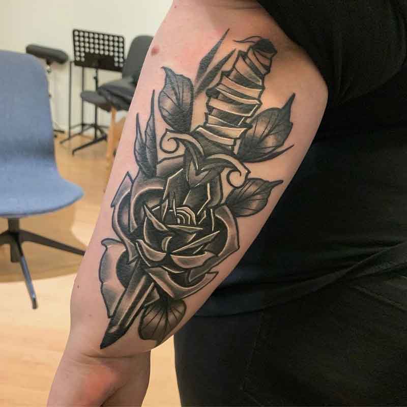 Black Rose And Dagger Tattoo 1
