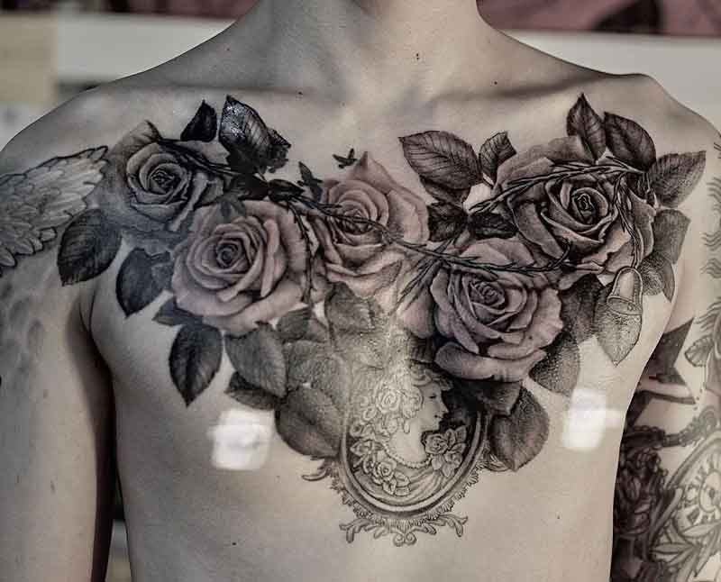 Black Rose Chest Tattoo 1
