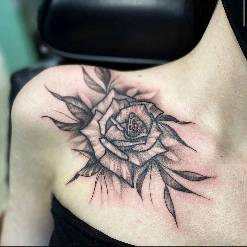 Black Rose Chest Tattoo 3