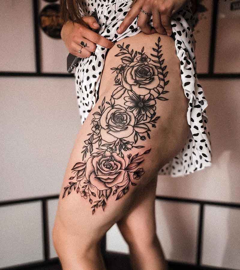 Black roses with peacock feather   Tattoos by TioLu 