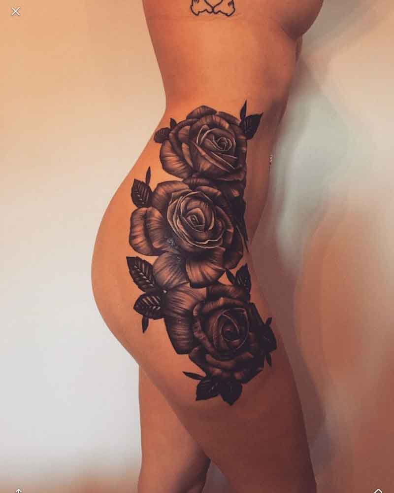 Black Rose Hip Tattoo 3