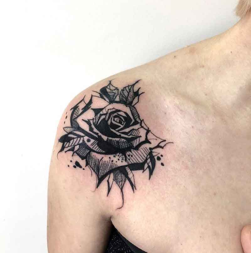 Black Rose Shoulder Tattoo 3