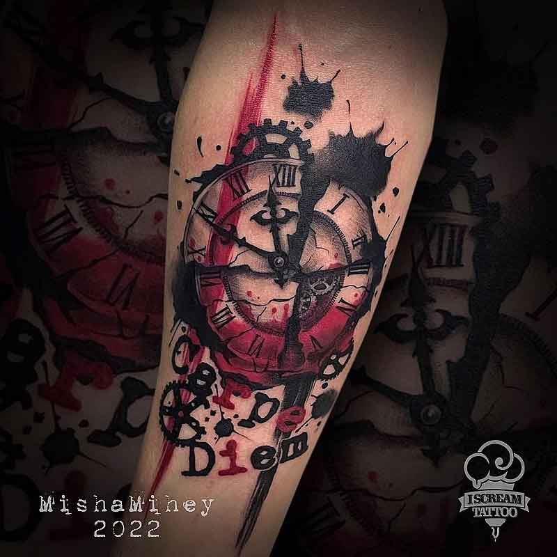 Carpe Diem Clock Tattoo 1