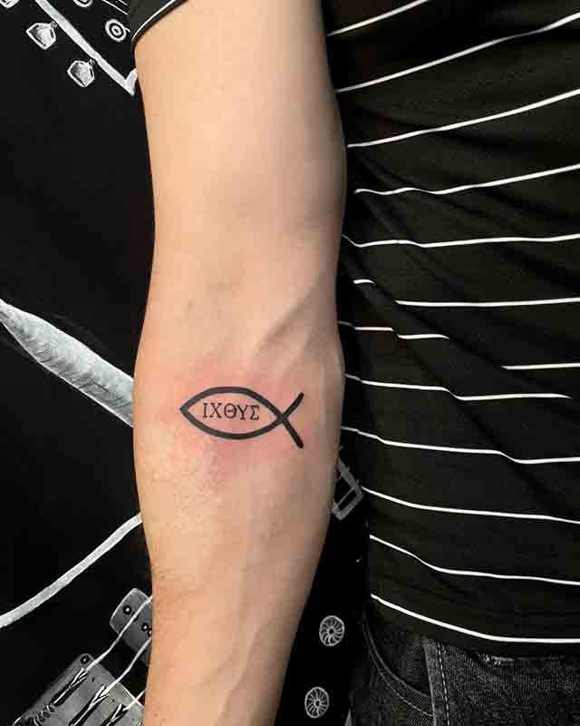 Christian Fish Symbol With Cross Tattoo