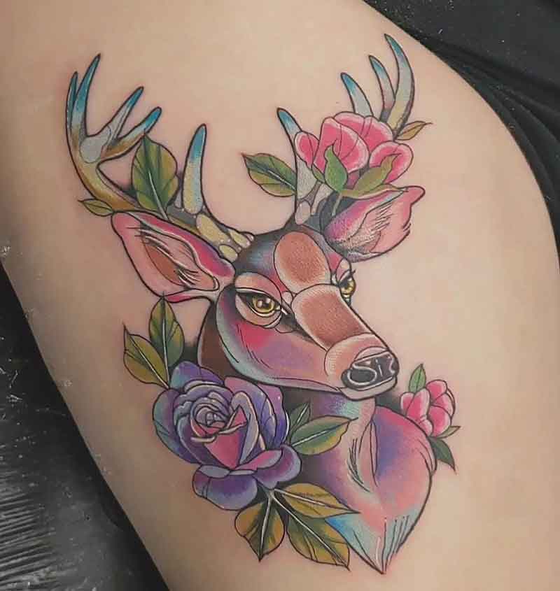 Floral Deer Tattoo 1