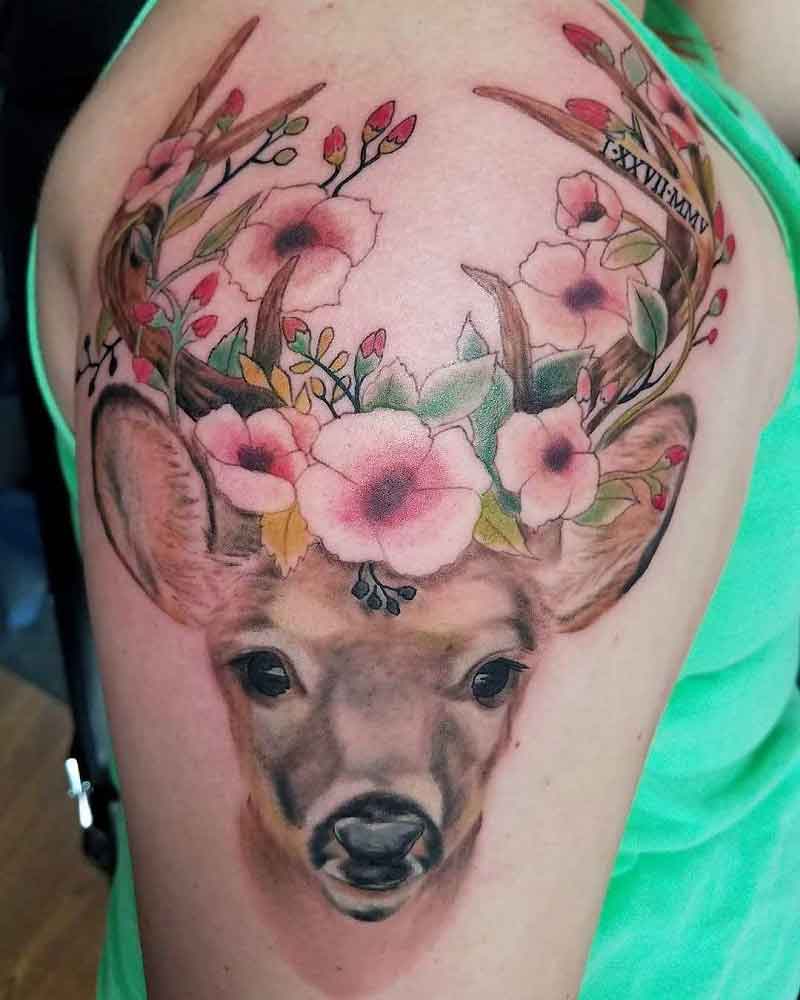 Floral Deer Tattoo 2
