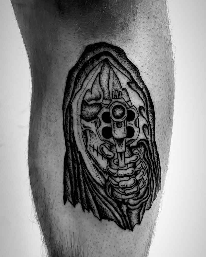 Grim Reaper Holding Gun Tatoo 1