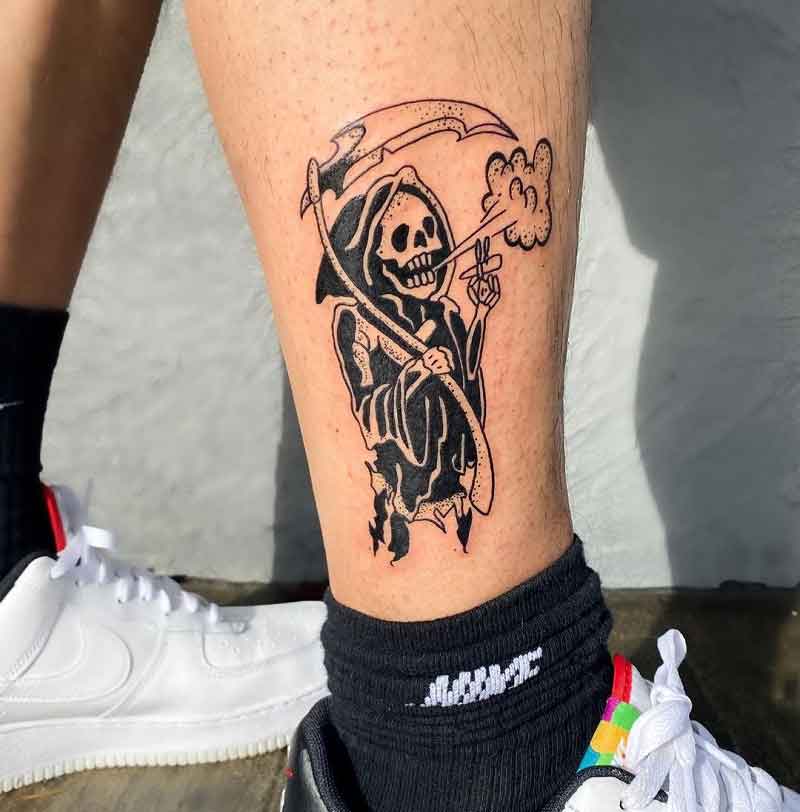 Grim Reaper Leg Tattoo 1