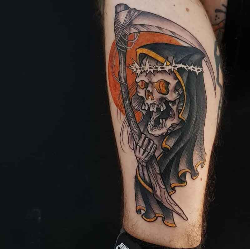 Grim Reaper Leg Tattoo 3