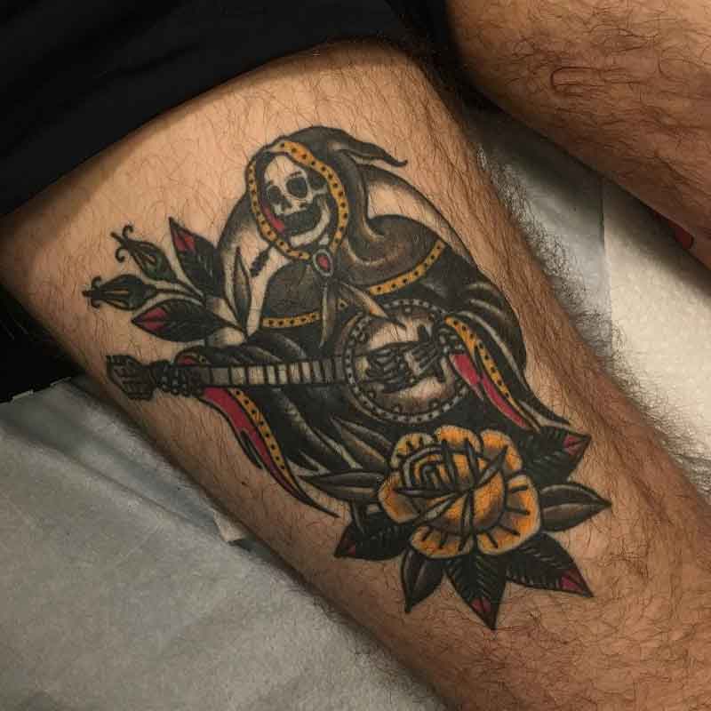 Grim Reaper Paying Guitar Tattoo 1