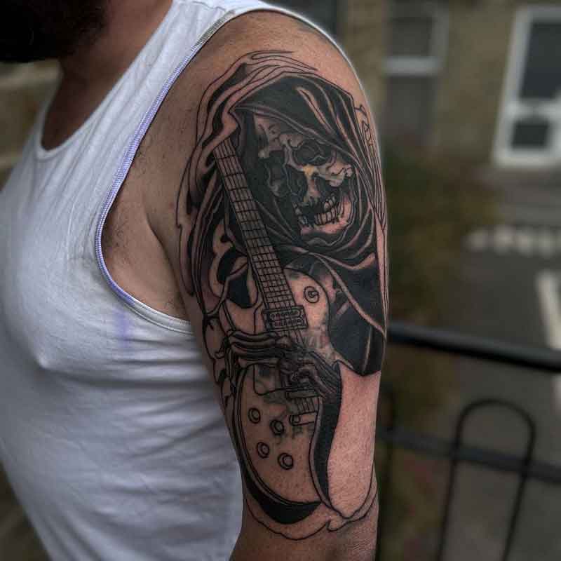 Grim Reaper Paying Guitar Tattoo 2