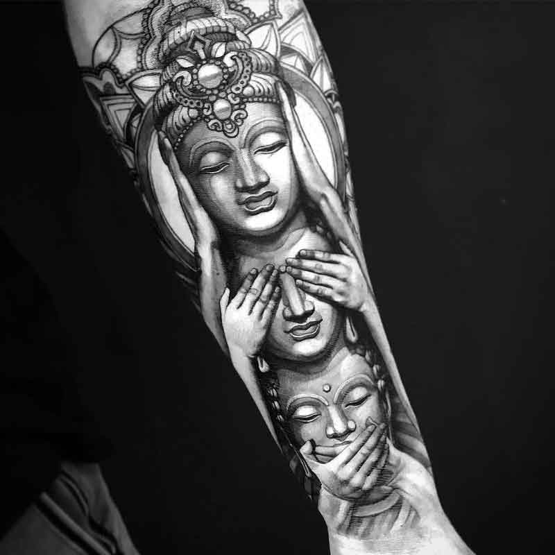 Hear No Evil See No Evil Buddha Tattoo 1