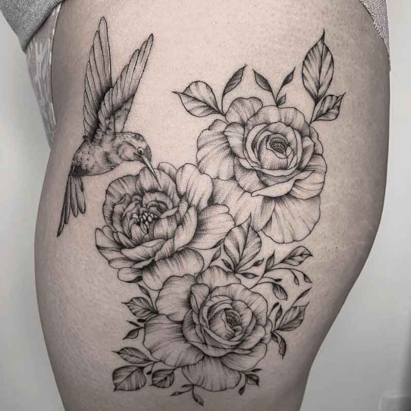 Hummingbird Peony Tattoo 1