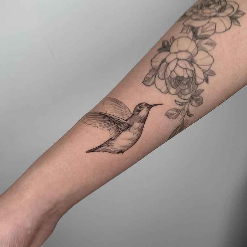 Hummingbird Peony Tattoo 2