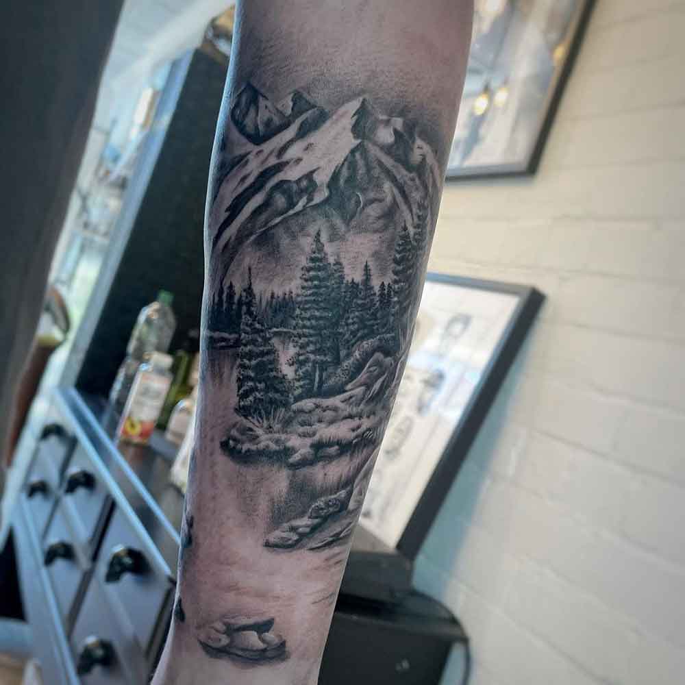 Second tattoo Smoky Mountains inside of a black bear  rTennessee